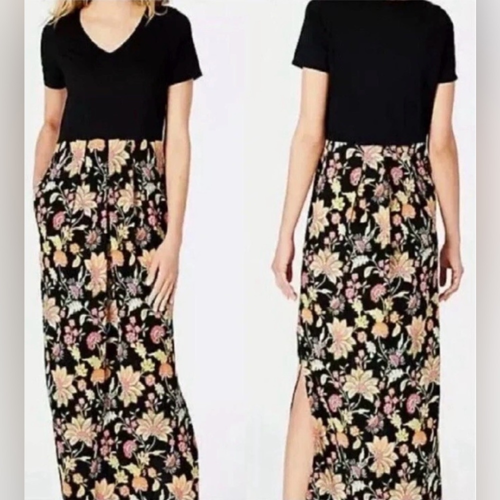 J.Jill Women’s Maxi‎ Dress Size Medium Sleeve Floral Print Multicolor Black